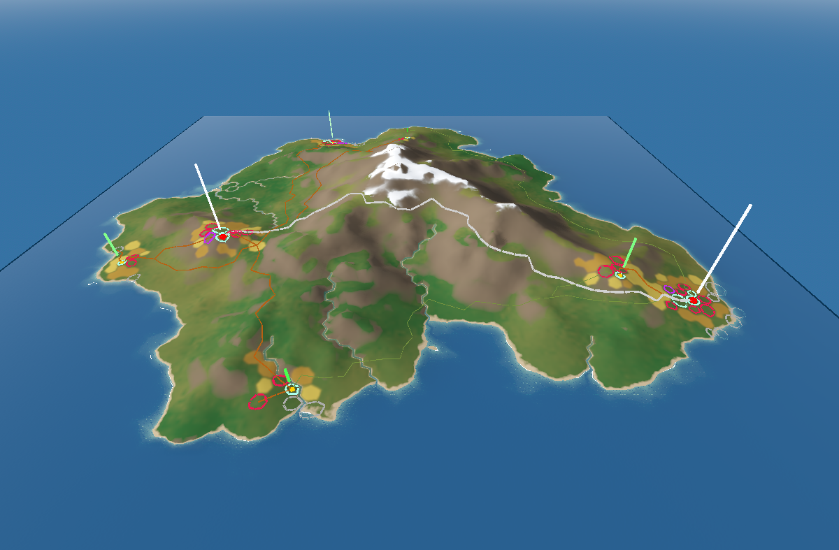 The generator so far with towns and roads marked