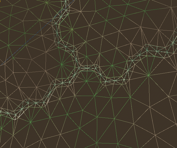 Methodical river-hugging topology mesh generation